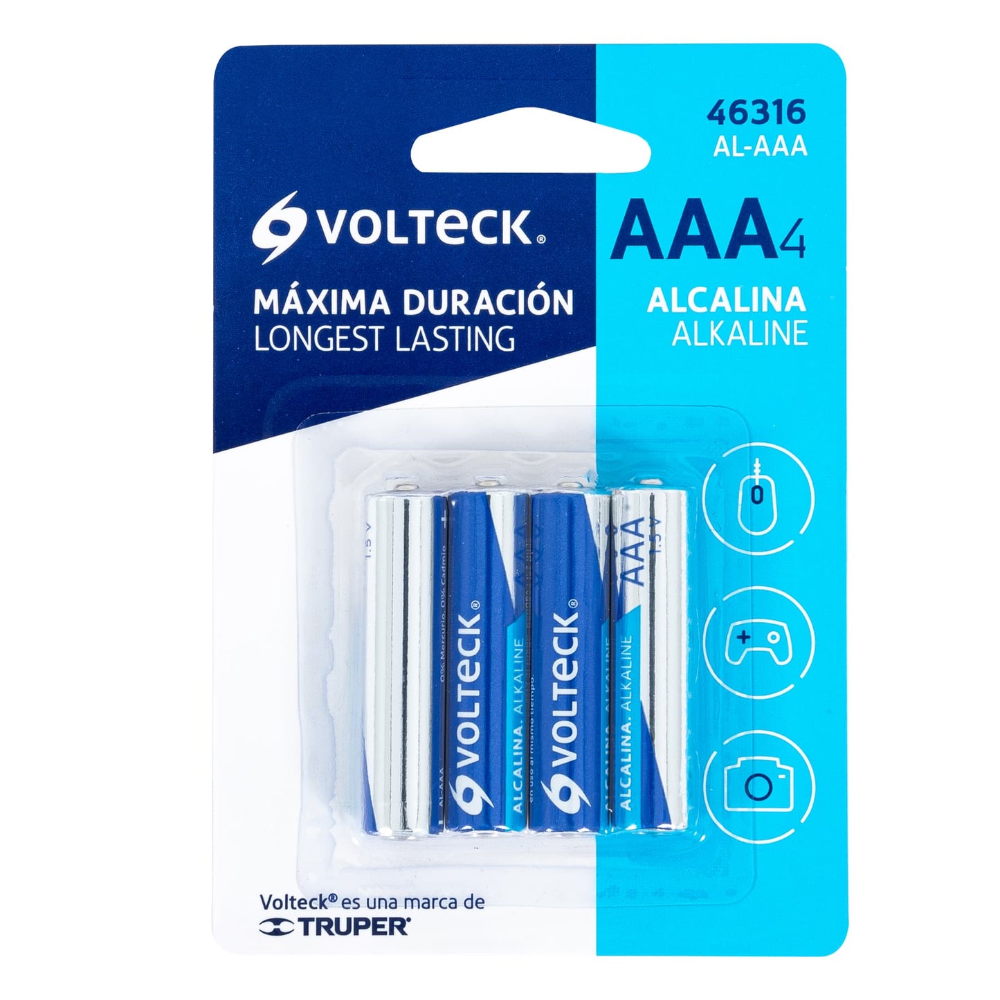 46316 AL-AAA Blíster con 4 pilas alcalinas tamaño AAA, Volteck