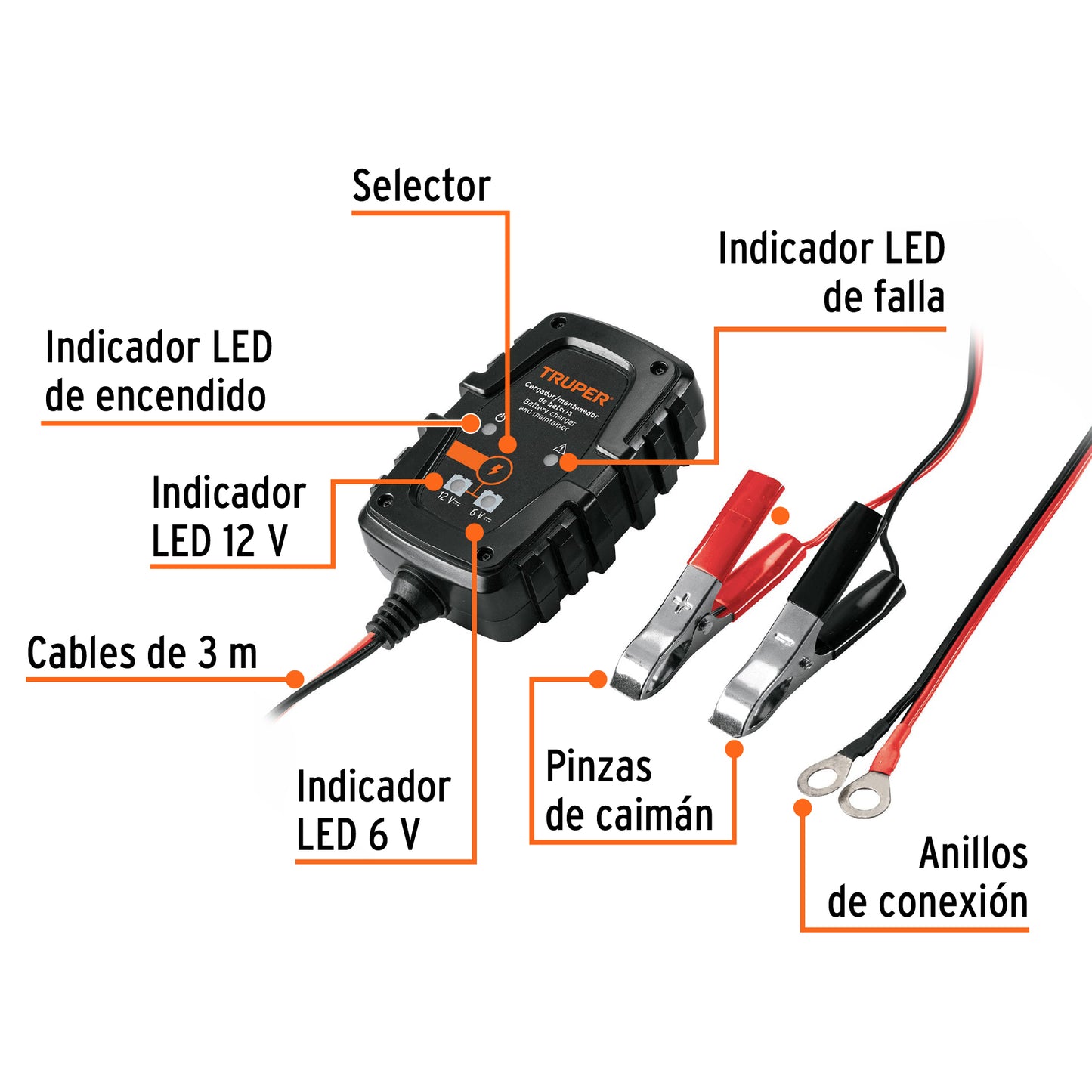 101610 CARBA-1 Cargador de 1 A para baterías de 6 y 12 V, TRUPER