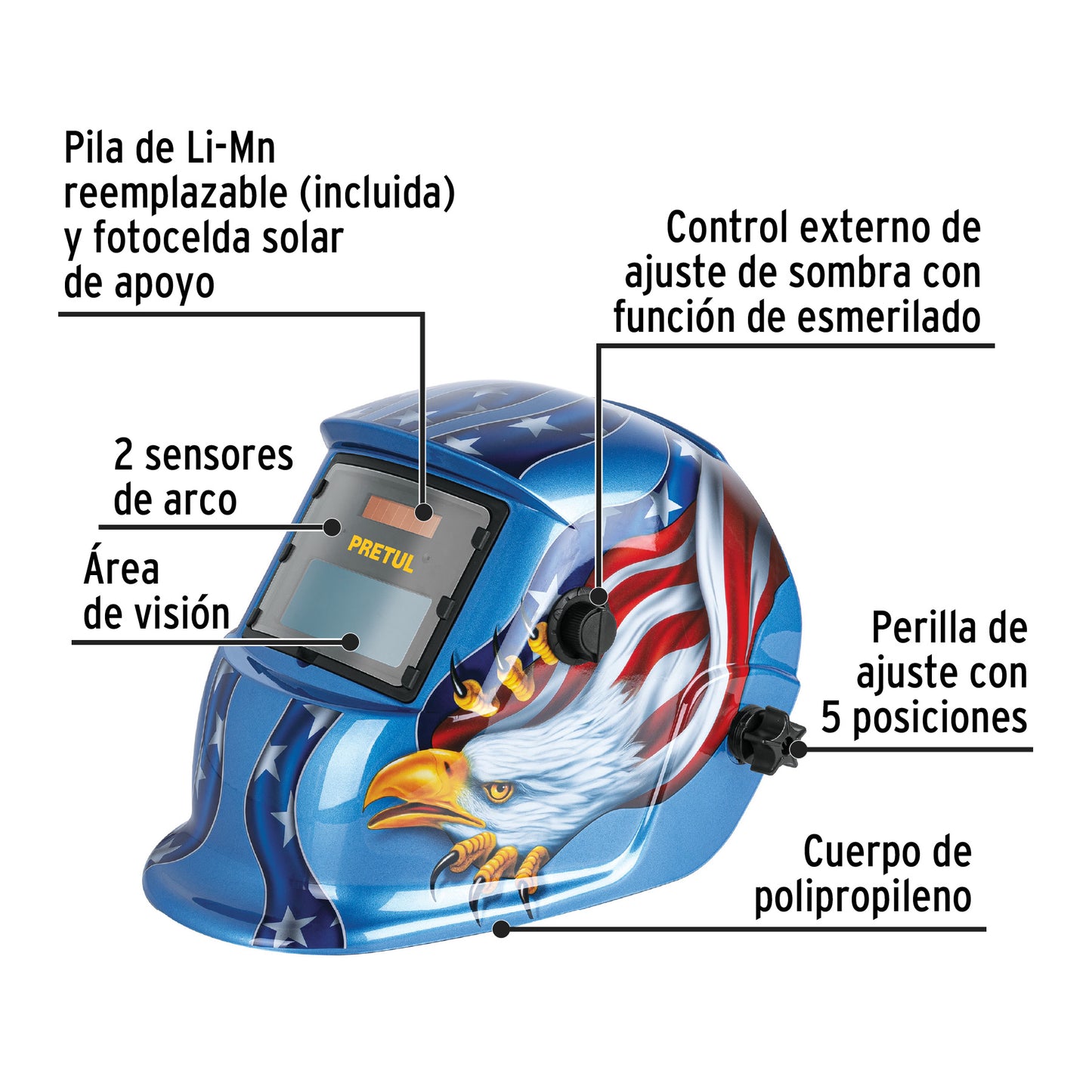 29011 CAREL-11AP Careta electrónica p/soldar, águila, sombra 9 a 13, PRETUL