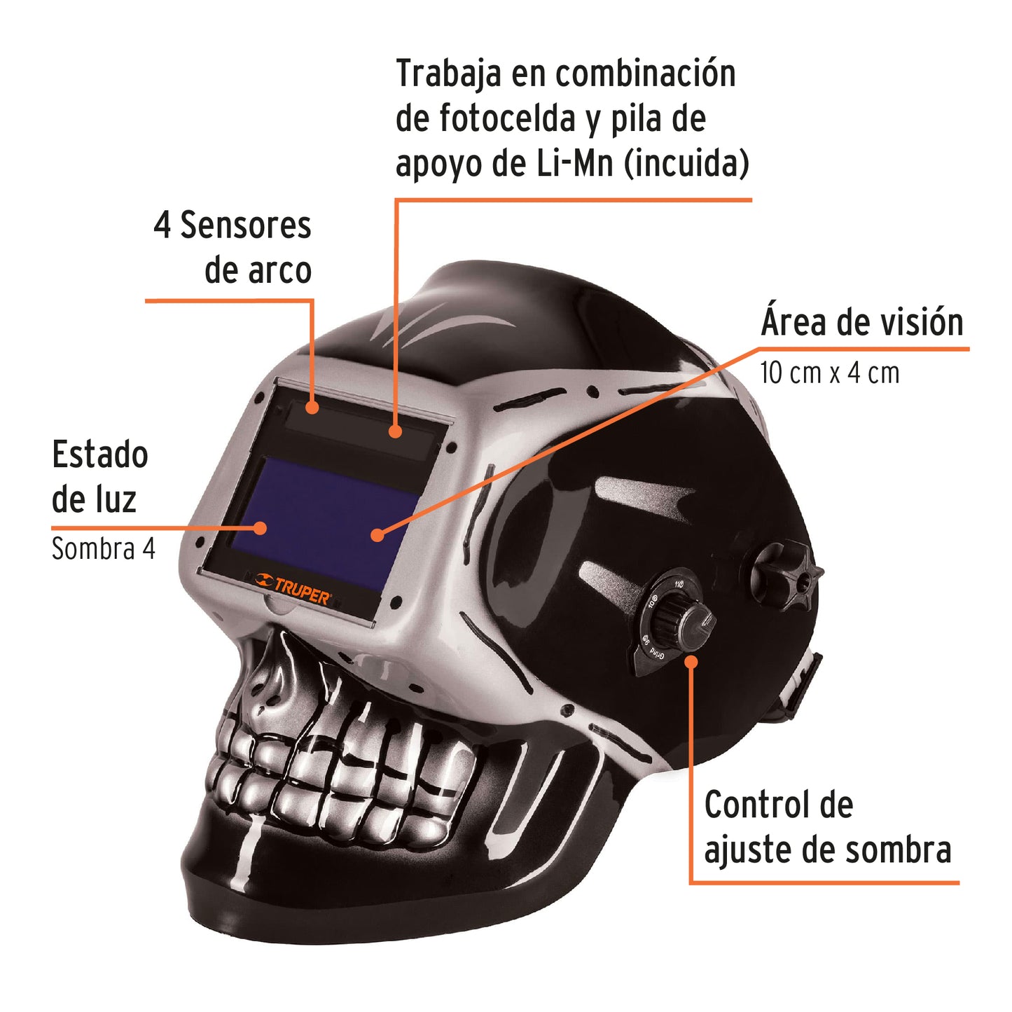 CAREL-913C Careta electrónica p/soldar, panel digital, calavera, 9 a 13