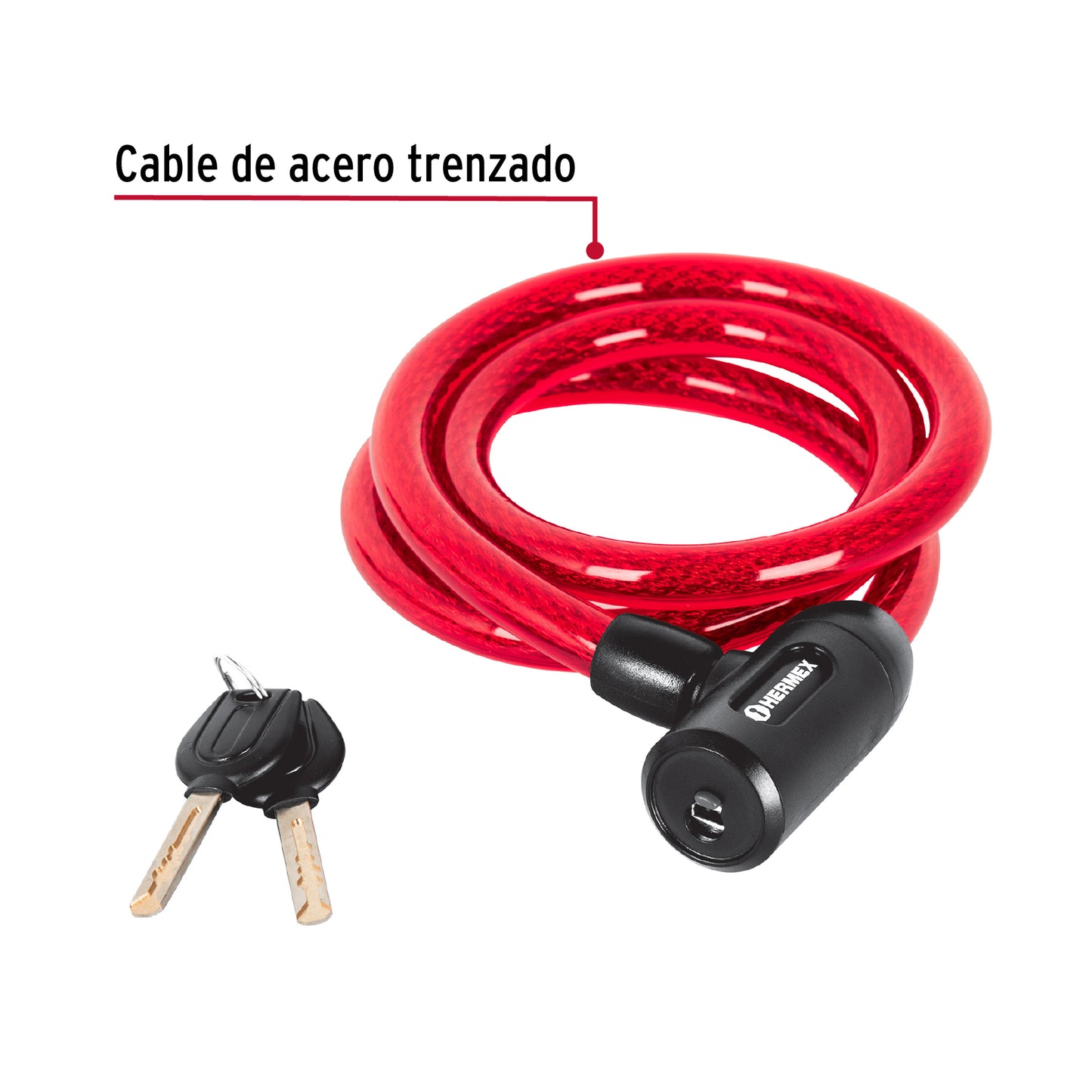 Candado de cable con llave, 15mm X 1.20 m, Hermex