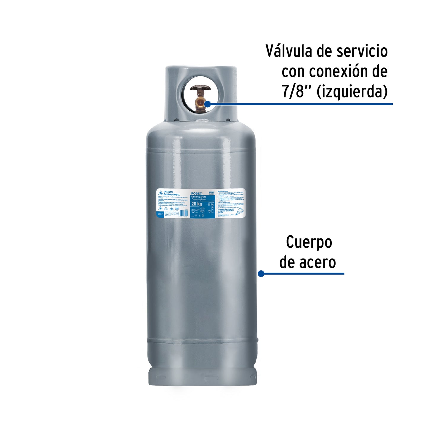 45890 CILG-20 Cilindro portátil para gas LP, 20kg (44lb) Foset