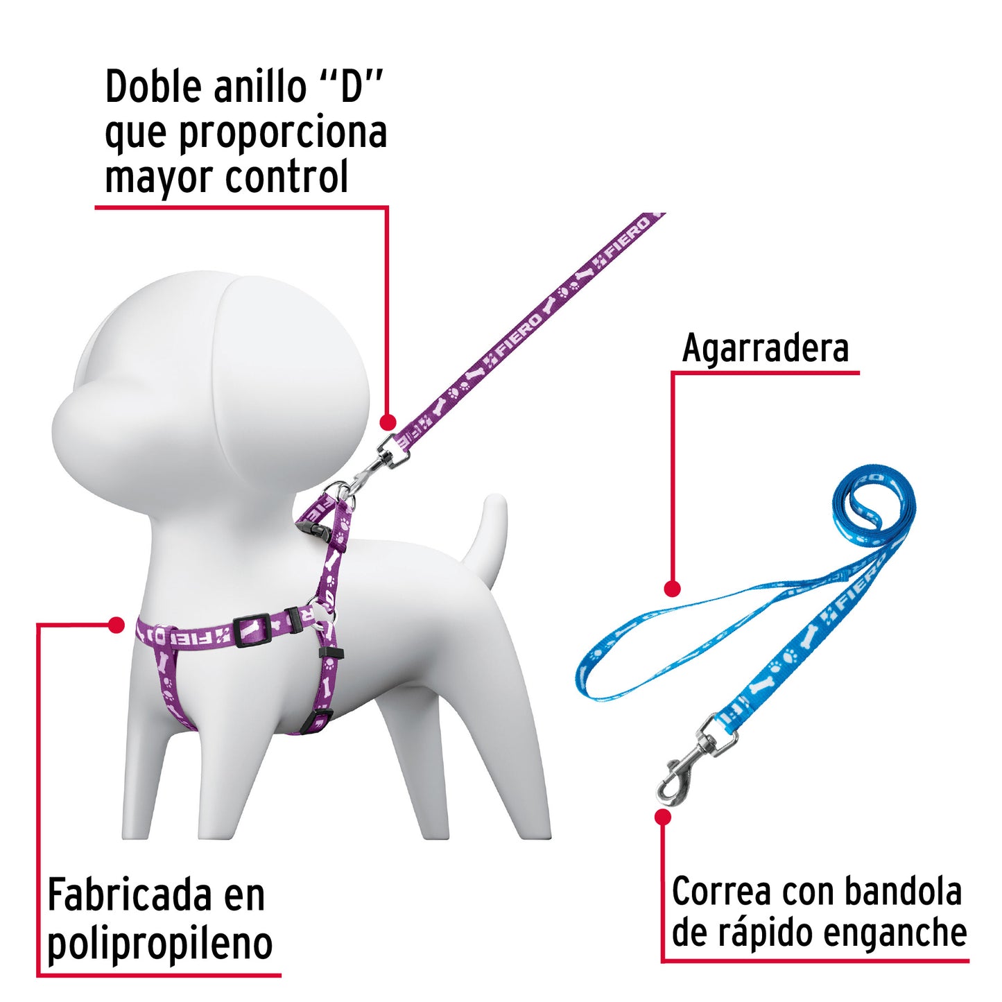 COPE Correa con pechera para perro, 1 cm ancho, Fiero