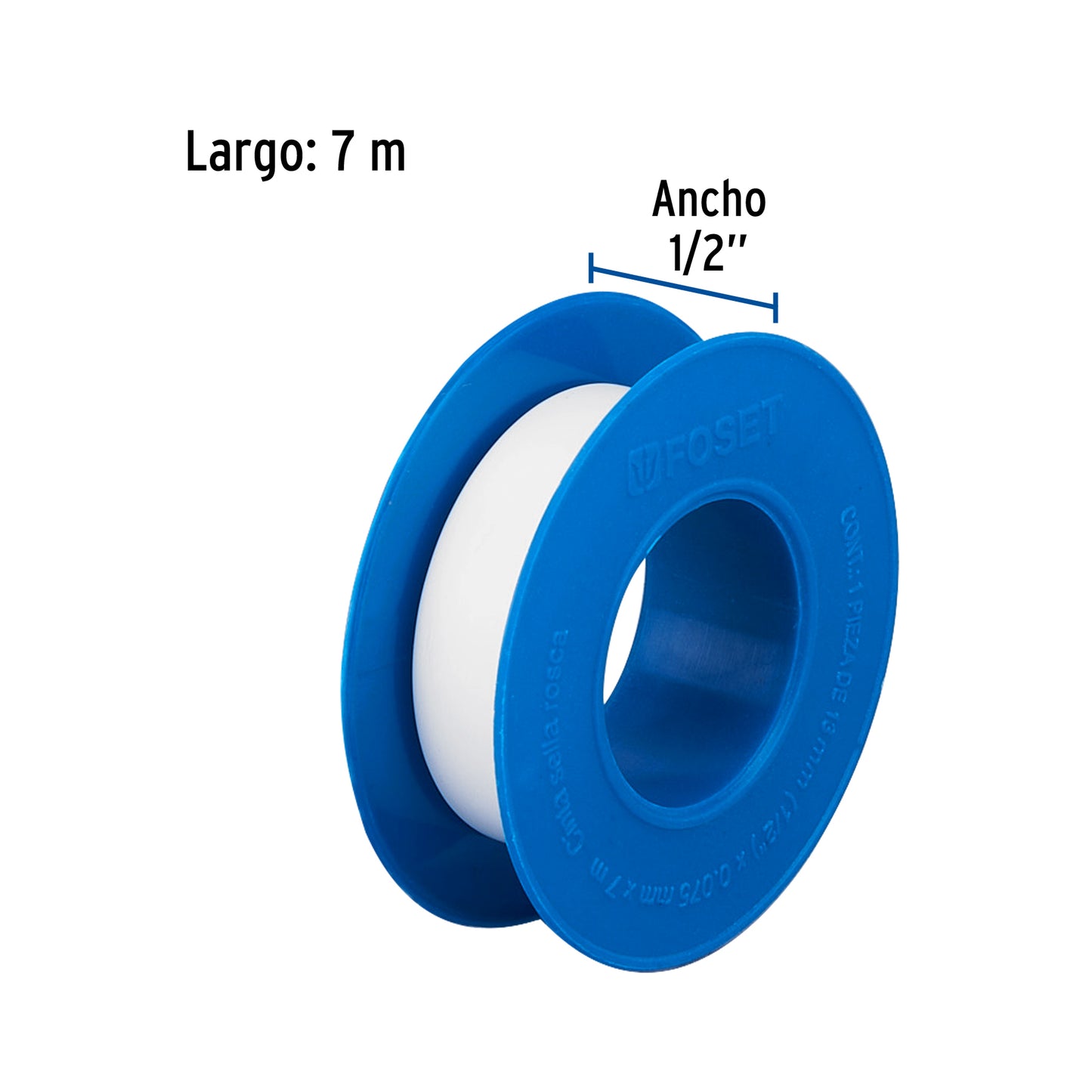 Cinta sella roscas 1/2" x 7 m, uso general, Foset