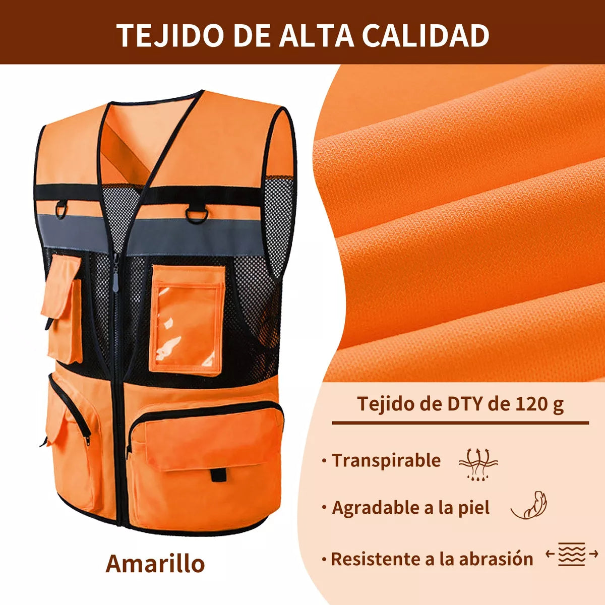 Chaleco Reflejante Seguridad De Industrial Amarillo Naranja con malla premium