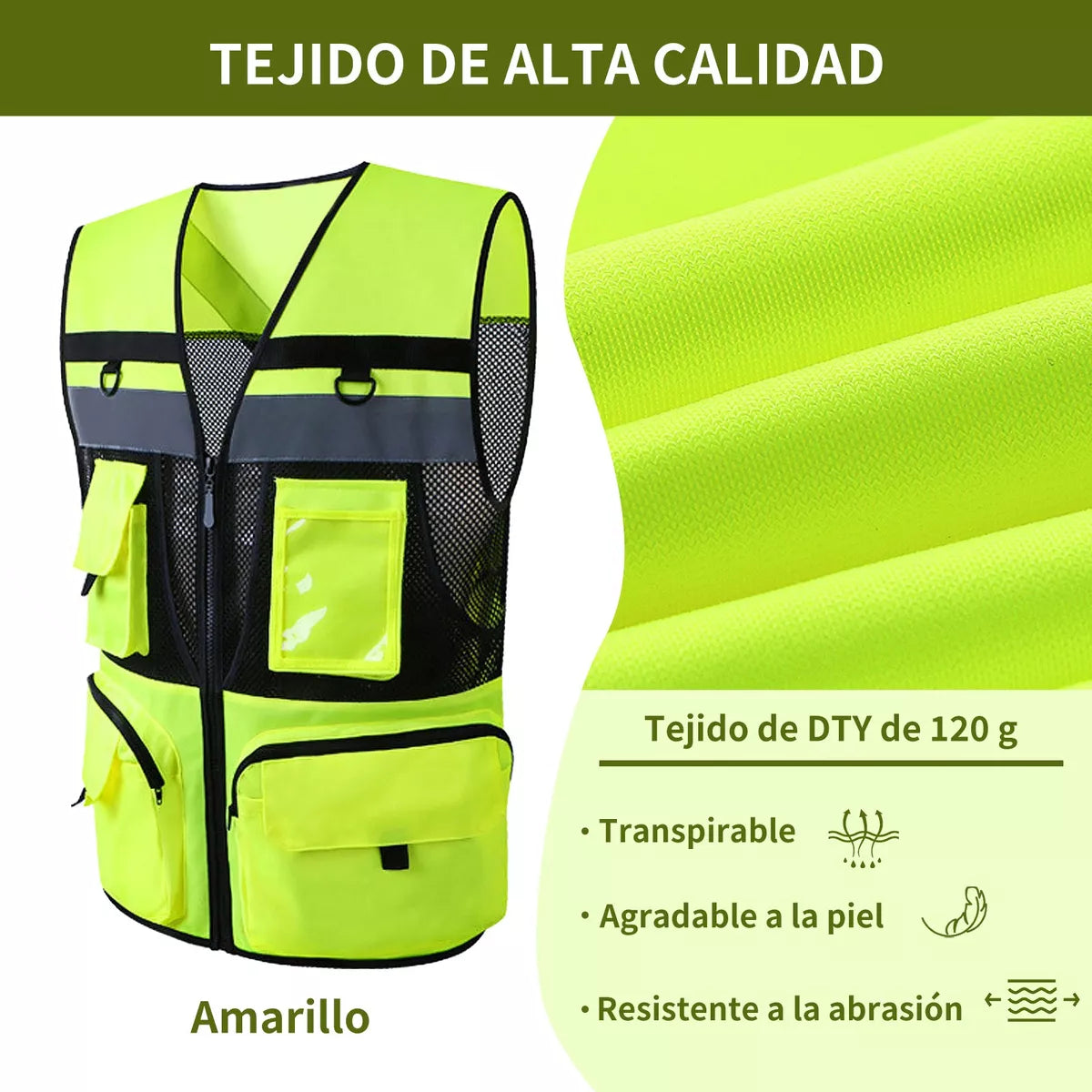 Chaleco Reflejante Seguridad De Industrial Amarillo Naranja con malla premium