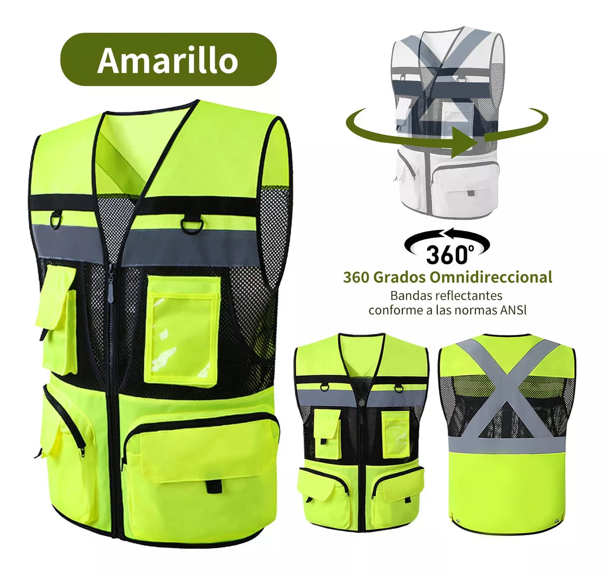 Chaleco Reflejante Seguridad De Industrial Amarillo Naranja con malla premium