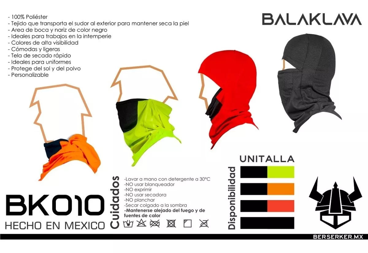 CAJA de 20 Pasamontañas Balaclava Alta Visibilidad Colores Protección