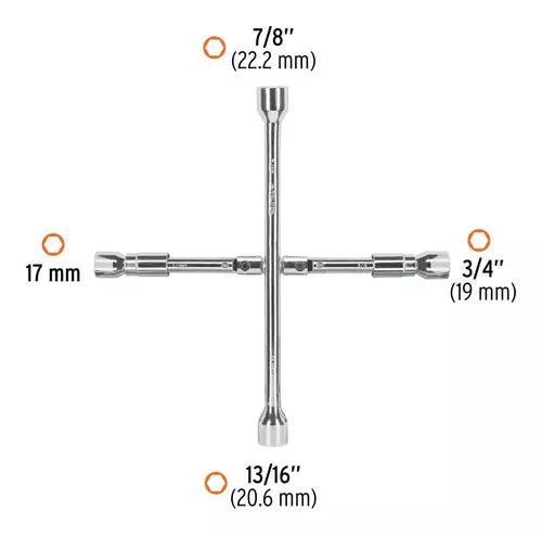 15484 LLCR-14X Llave de cruz 14" plegable pulida y cromada, Truper