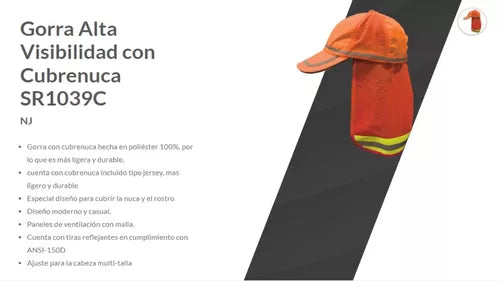 SR1039C Gorra De Seguridad Alta Visibilidad Con Cubrenuca