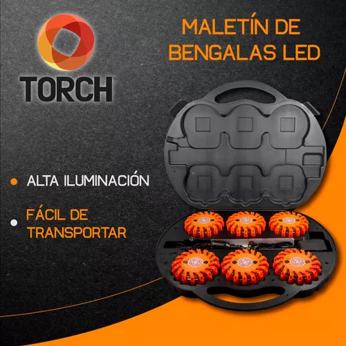 Maletín Kit 6 Bengalas Led Torch Uso Rudo Minería Destello