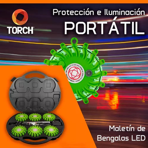 Maletín Kit 6 Bengalas Led Torch Uso Rudo Minería Destello