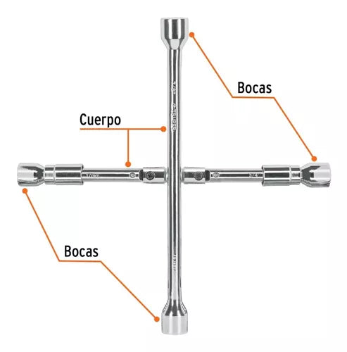 15484 LLCR-14X Llave de cruz 14" plegable pulida y cromada, Truper