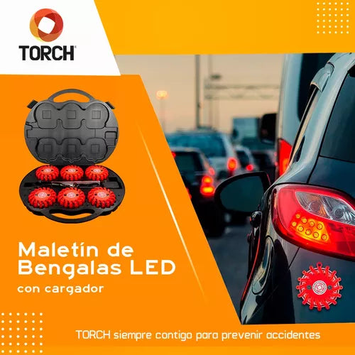 Maletín Kit 6 Bengalas Led Torch Uso Rudo Minería Destello