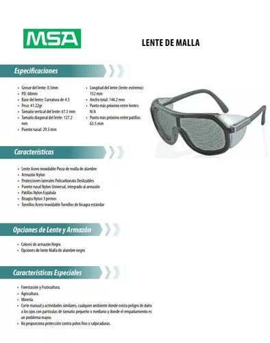 Lente Gafa D Malla Acero Msa Negro Mineria Protector Lateral