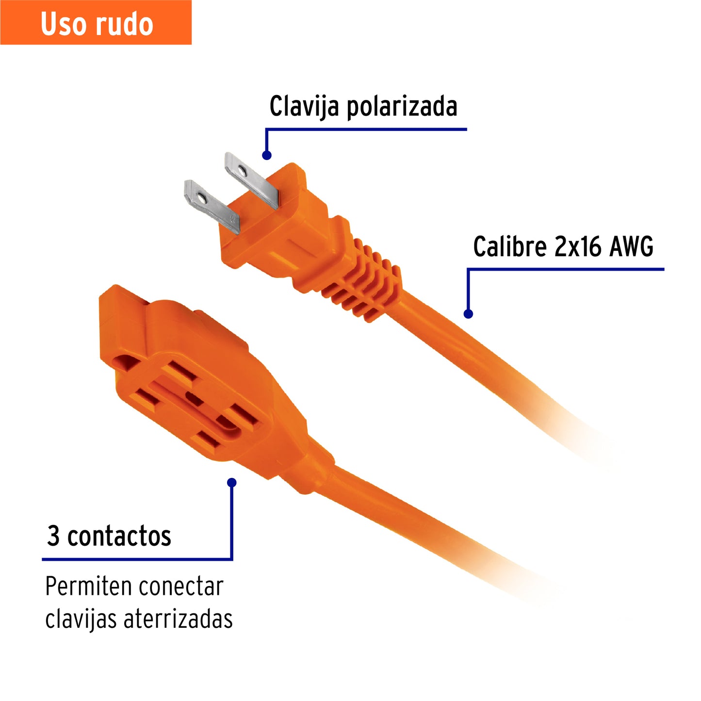 48046 Extensión eléctrica de uso rudo 10 m 2x16 AWG, Volteck