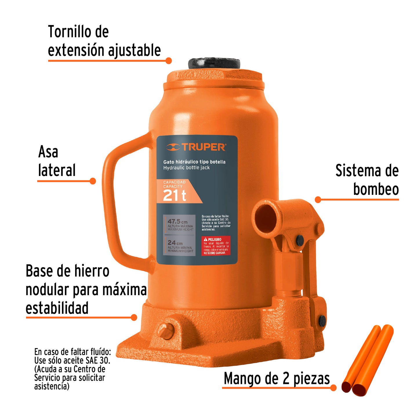 14822 GAT-20 Gato hidráulico de botella de 21Ton, Truper