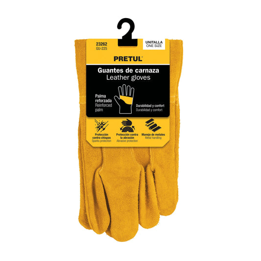 23262 GU-225 Guantes de carnaza, cortos, unitalla, PRETUL protección chispa soldador