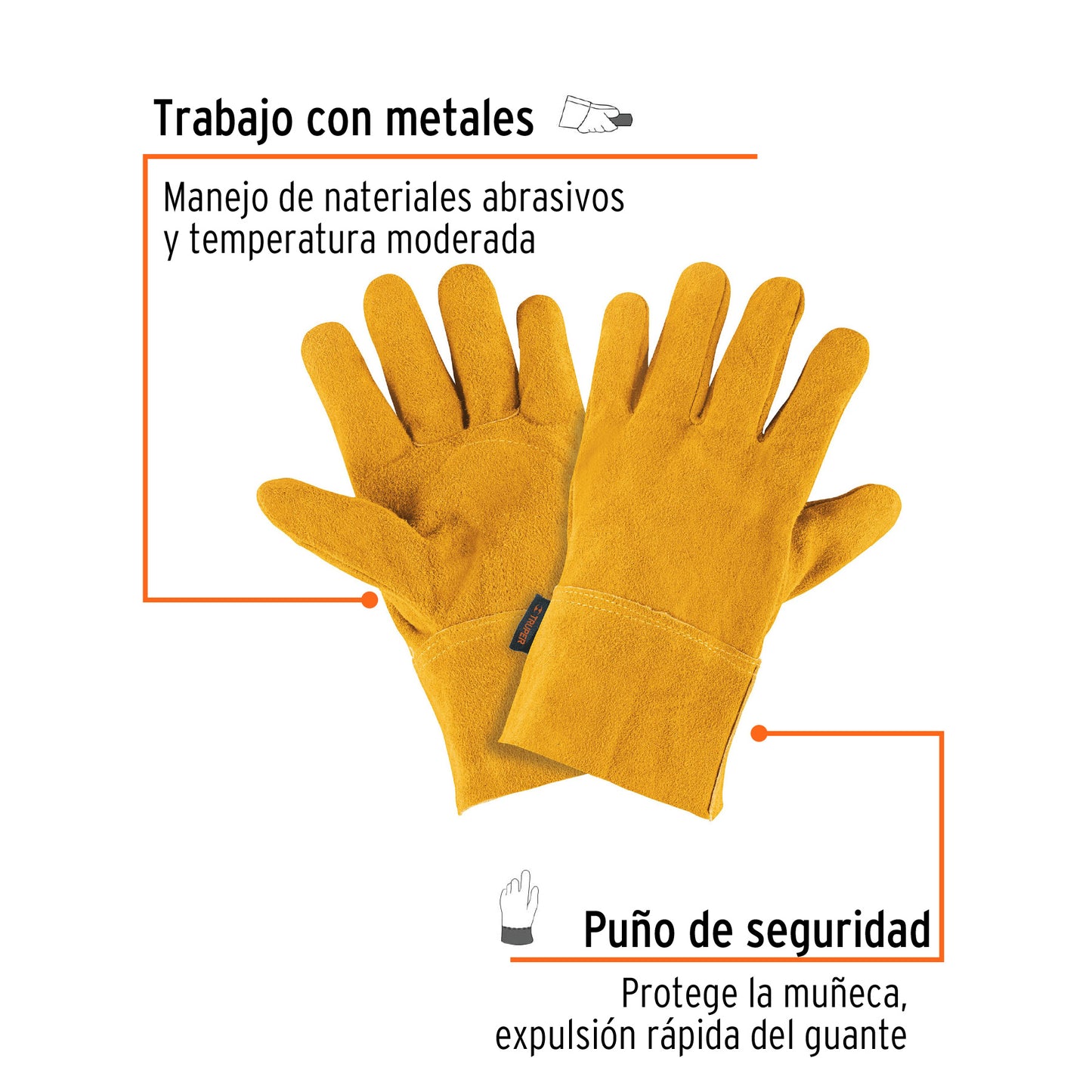 14241 Soldador Guantes de carnaza, cortos, unitalla protección contra chispas