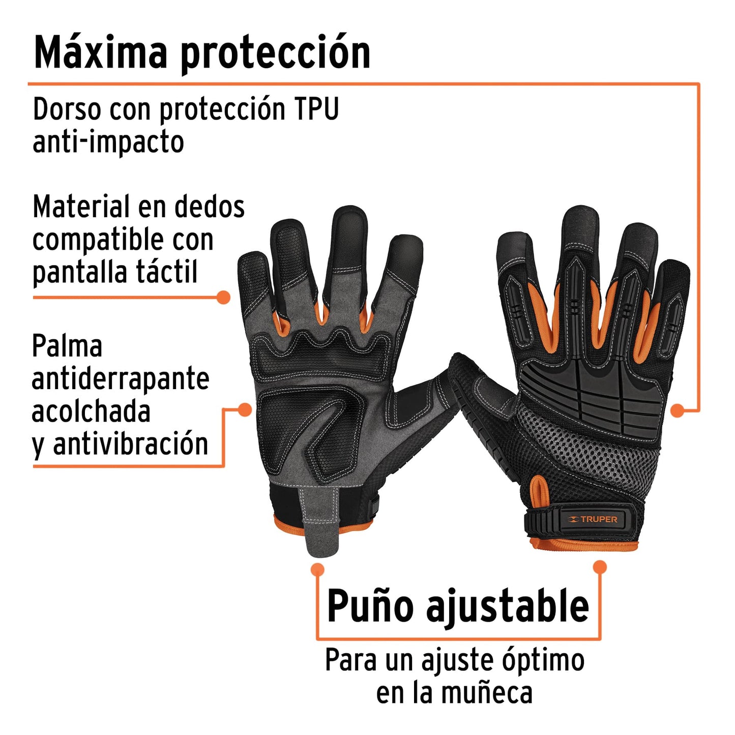 15158 guantes para mecánicos con protección anti-impacto, Truper