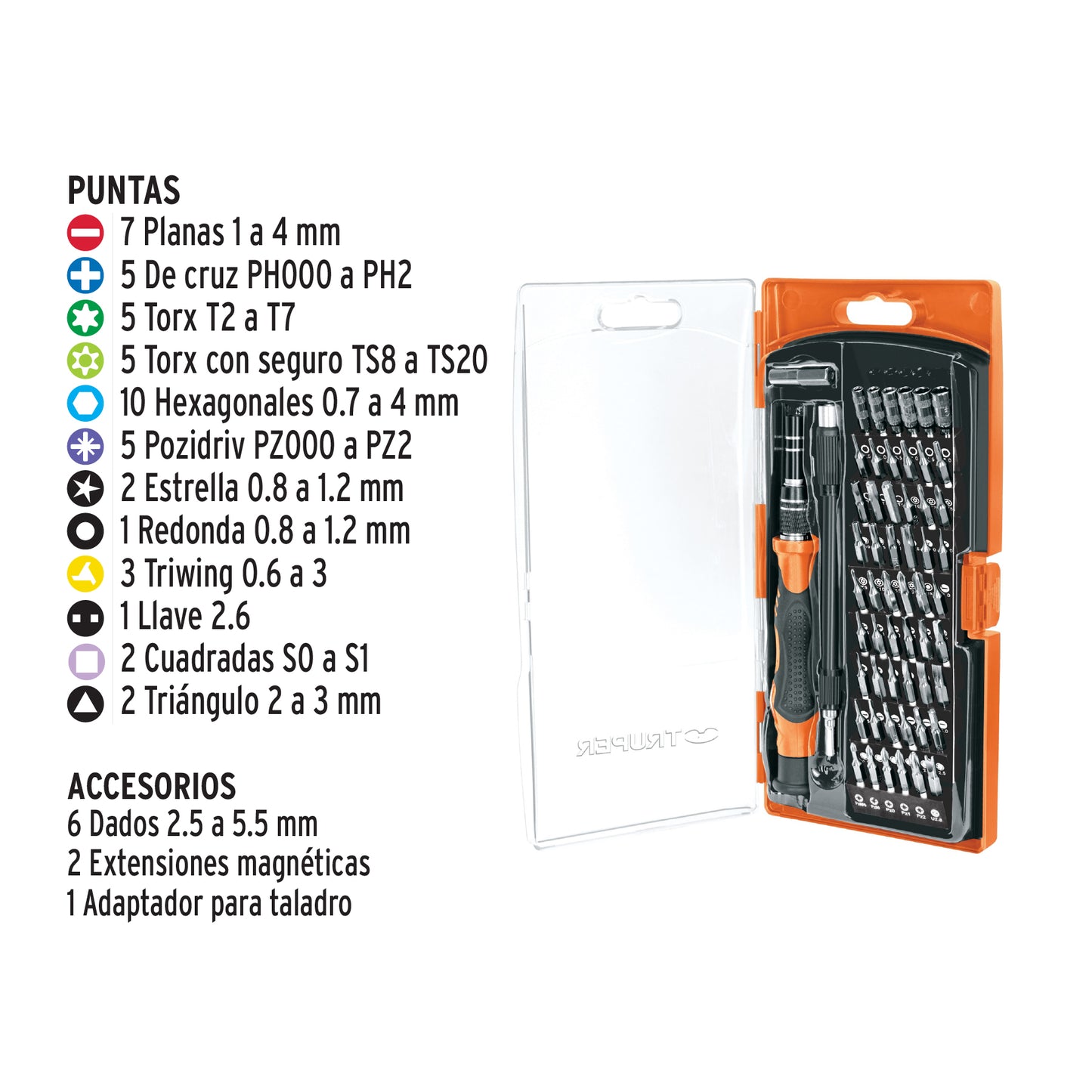 102396 CLAVE: JOY-57 Desarmador de precisión con 57 puntas intercambiables