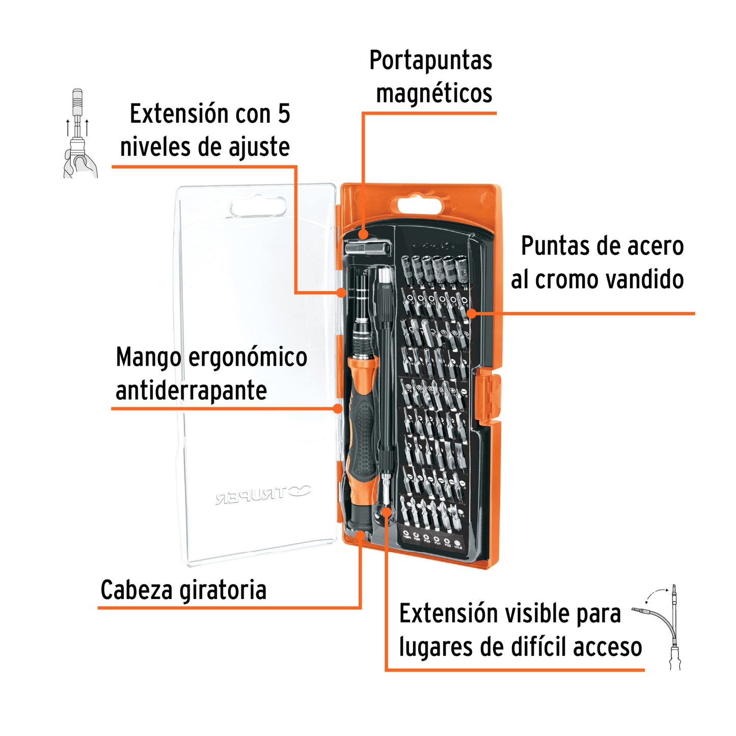 102396 CLAVE: JOY-57 Desarmador de precisión con 57 puntas intercambiables