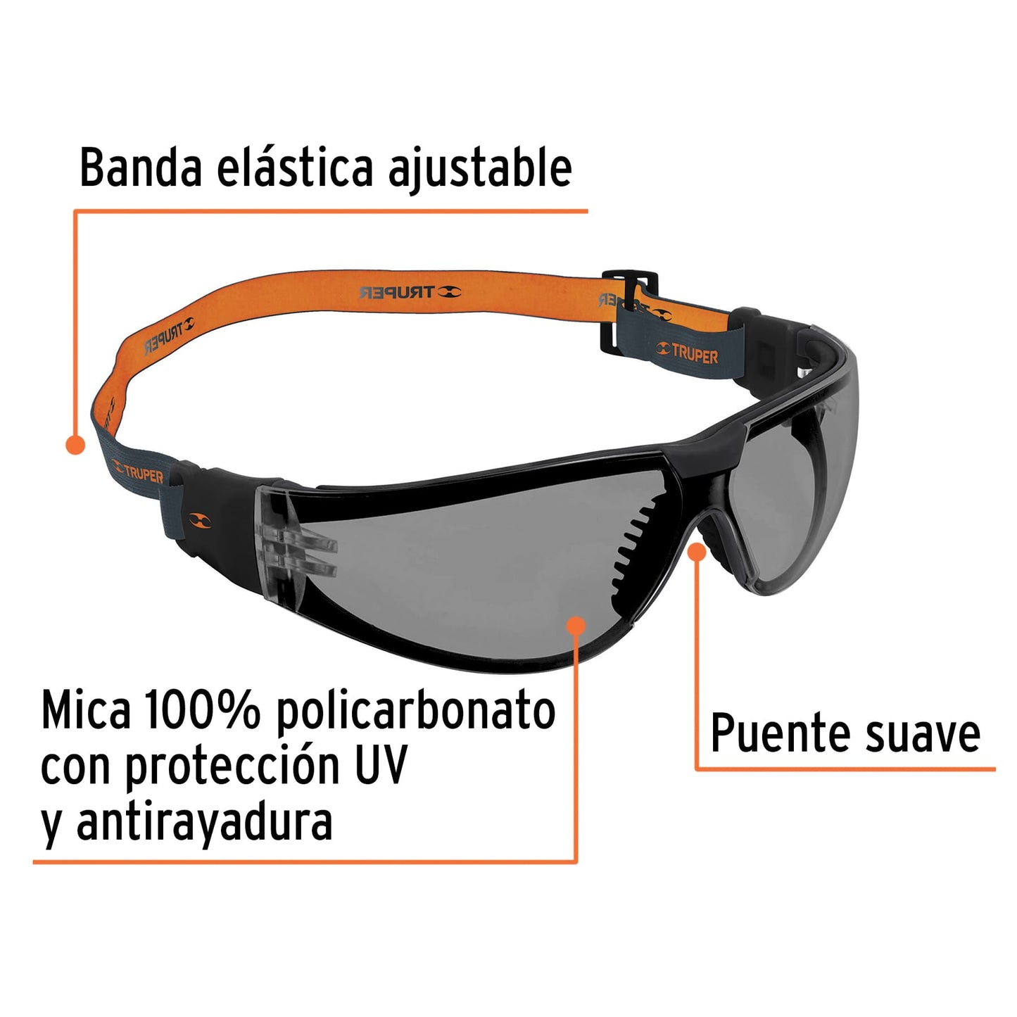 Lentes de seguridad, gris con banda elástica, Active