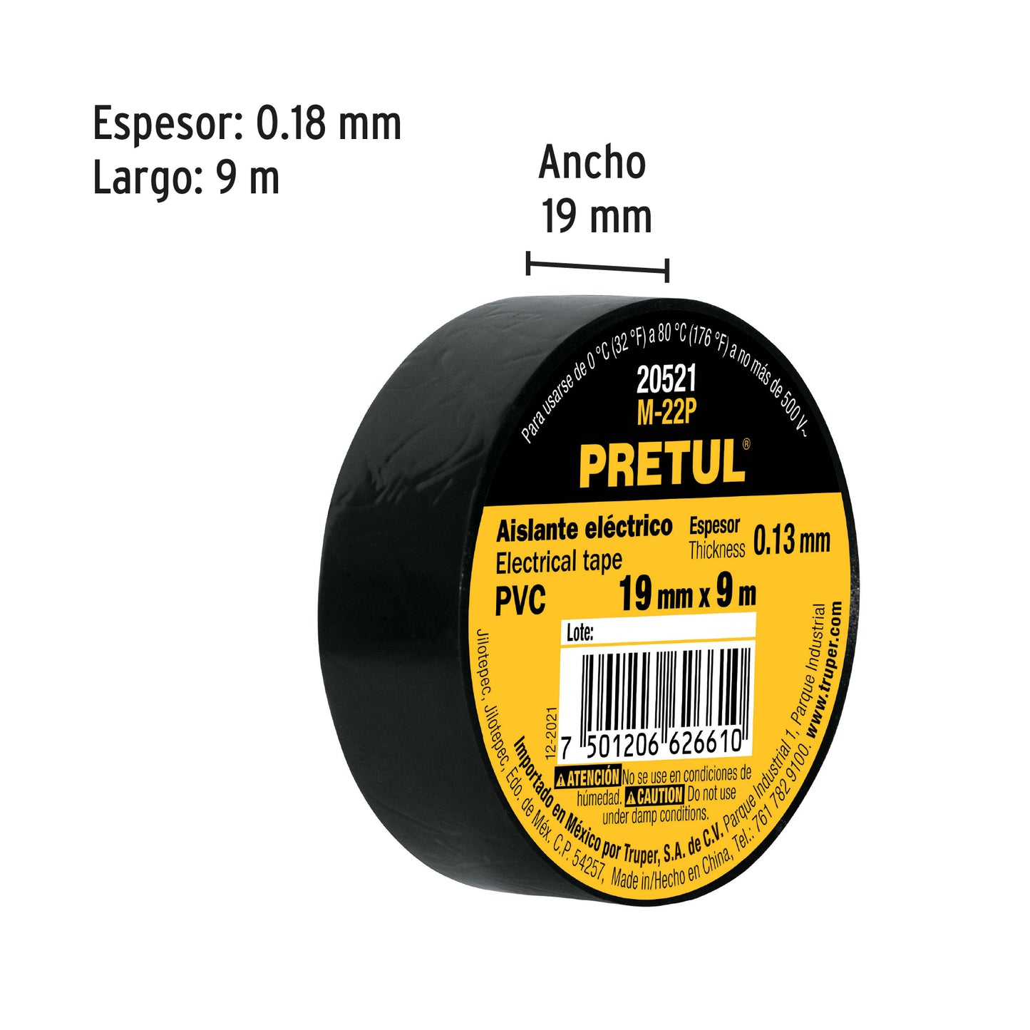 PAQ DE 6 Cinta de aislar de 9 m x 19 mm, negra, Pretul