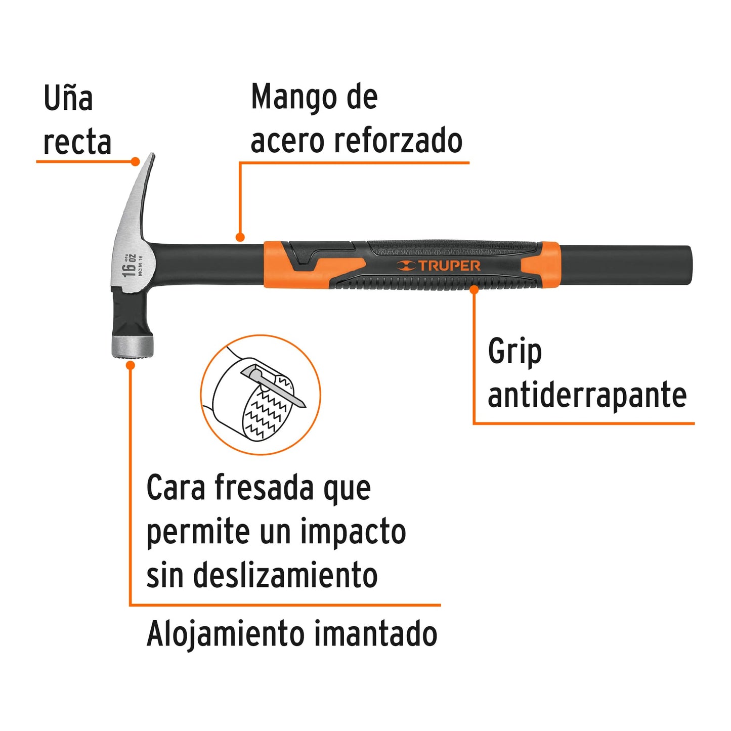 10754 MCIM-16 Martillo tubular para cimbra 16 oz uña recta, mango acero