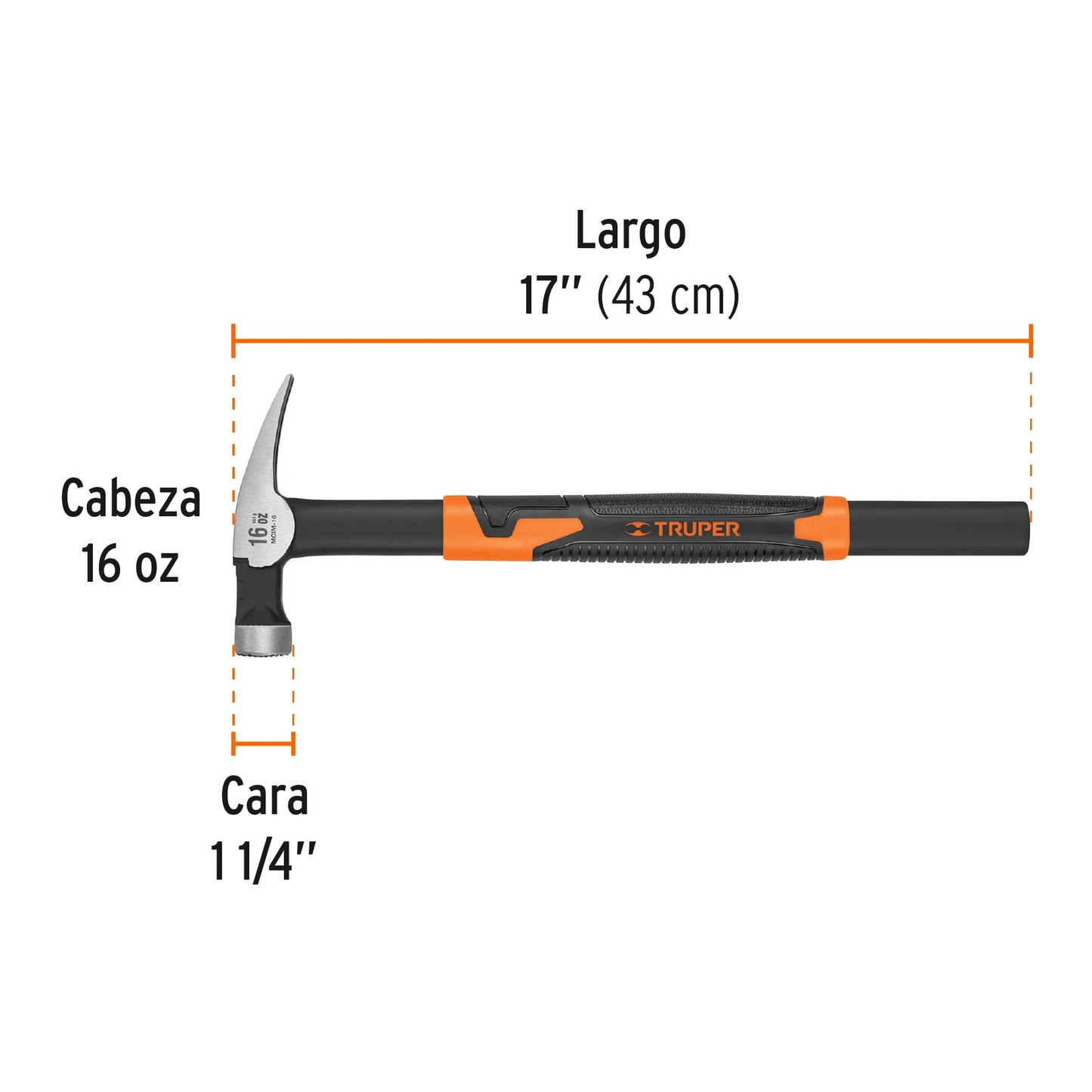 10754 MCIM-16 Martillo tubular para cimbra 16 oz uña recta, mango acero