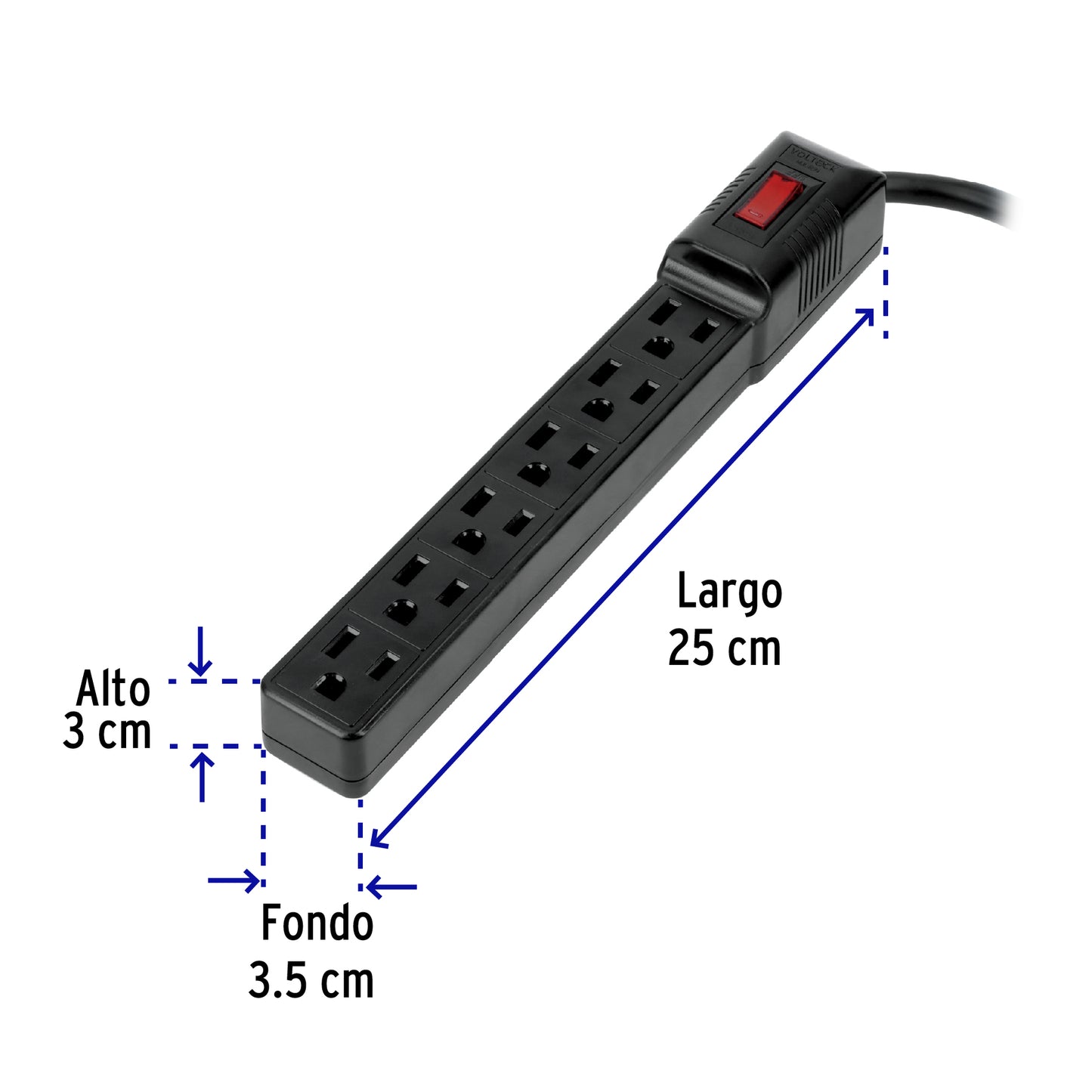 Multicontacto 16 AWG doméstico económico 6 entradas, negro