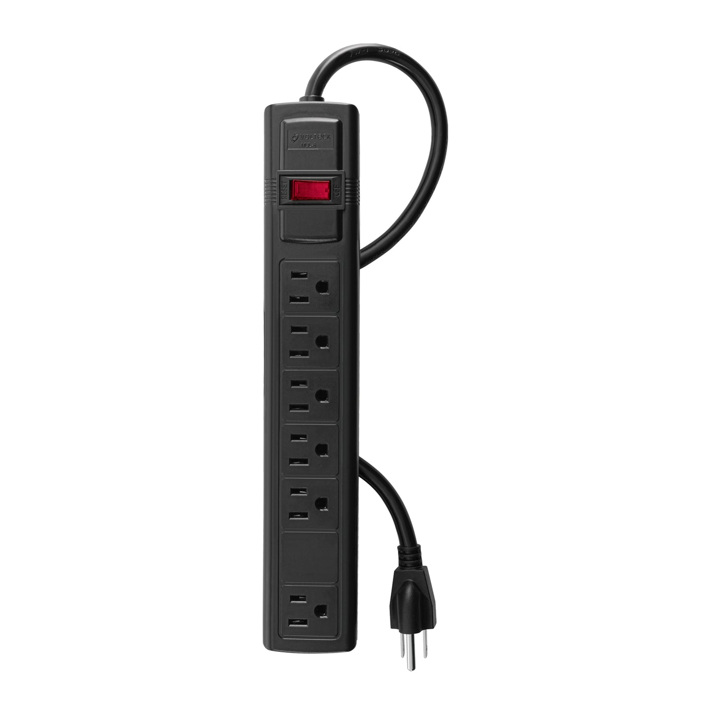 Multicontacto 16 AWG doméstico con 6 entradas, negro Volteck