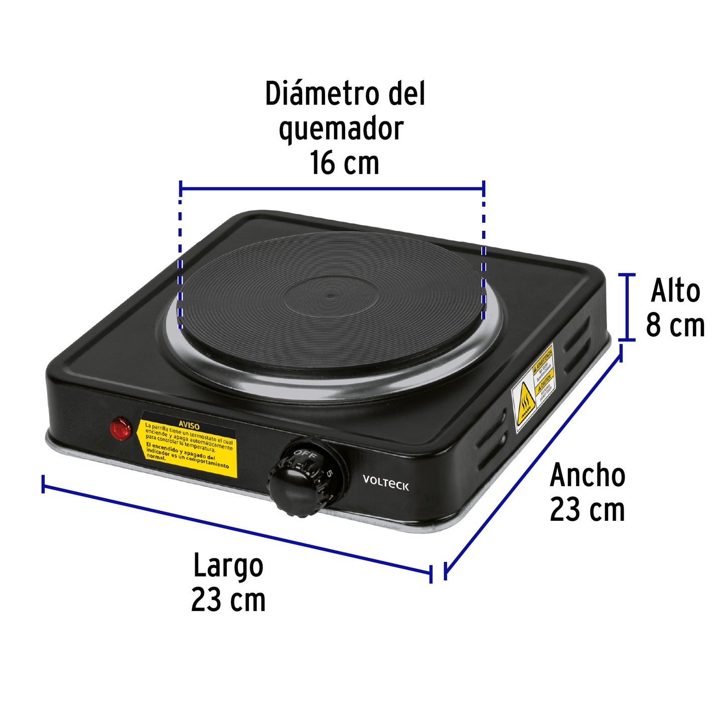 47554 Parrilla eléctrica 1 quemador de disco, negra, VOLTECK