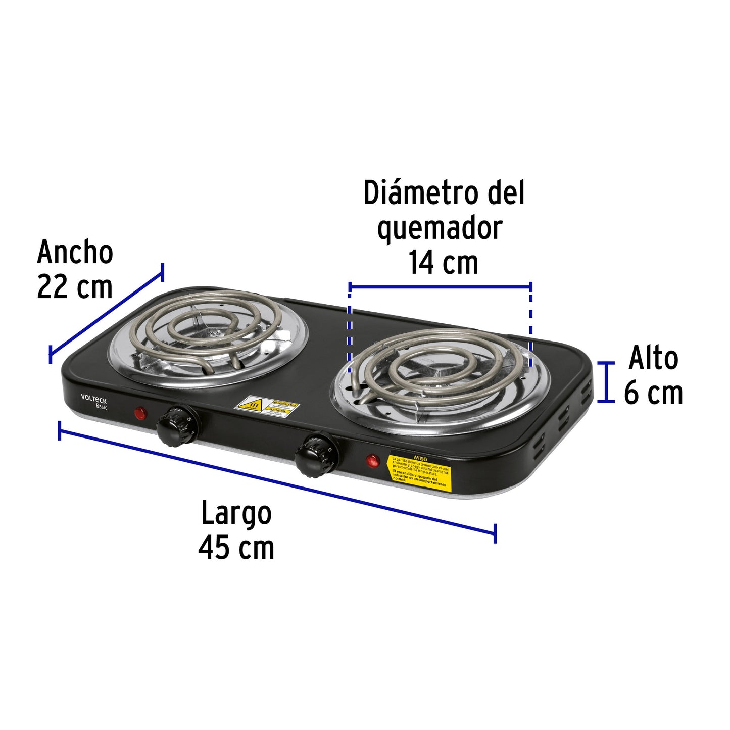 26092 Parrilla eléctrica 2 quemadores en espiral, negra, BASIC