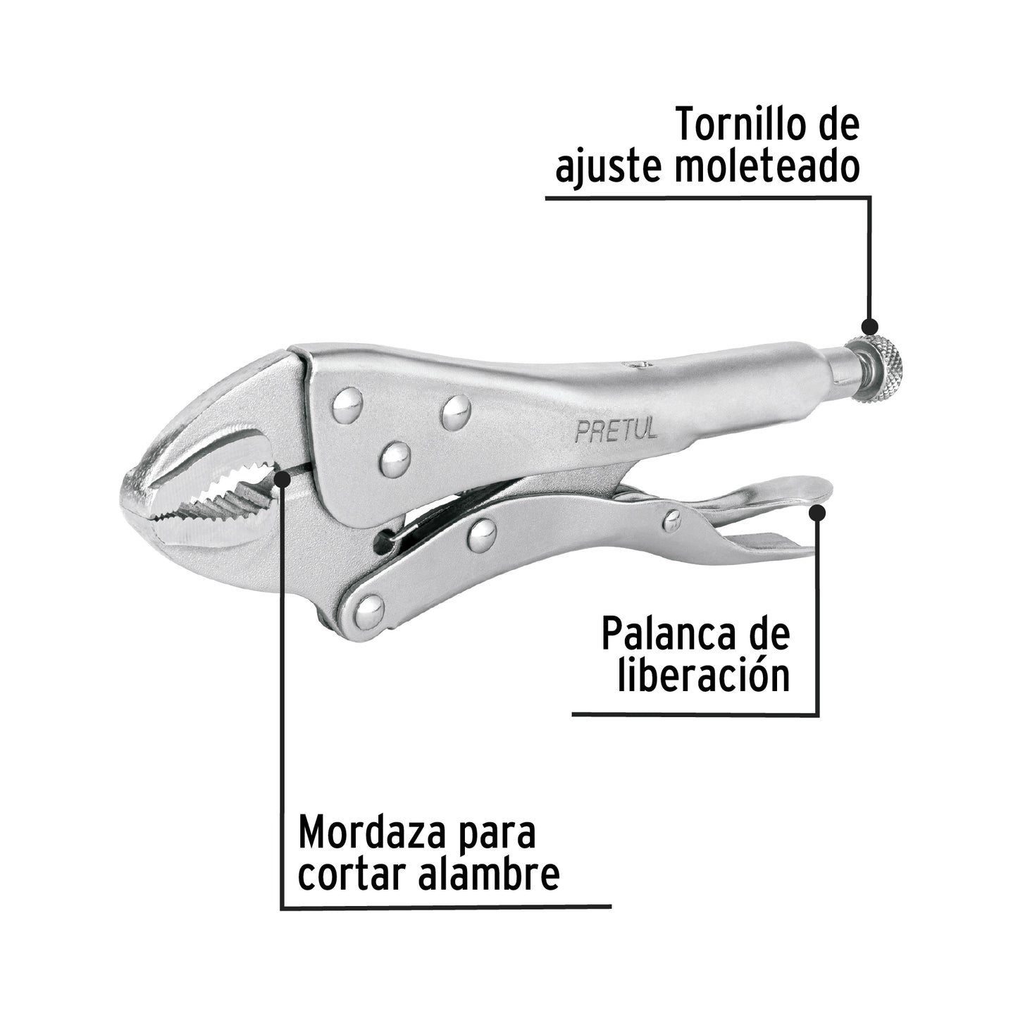 Pinza de presión 10" mordaza curva, a granel, Pretul