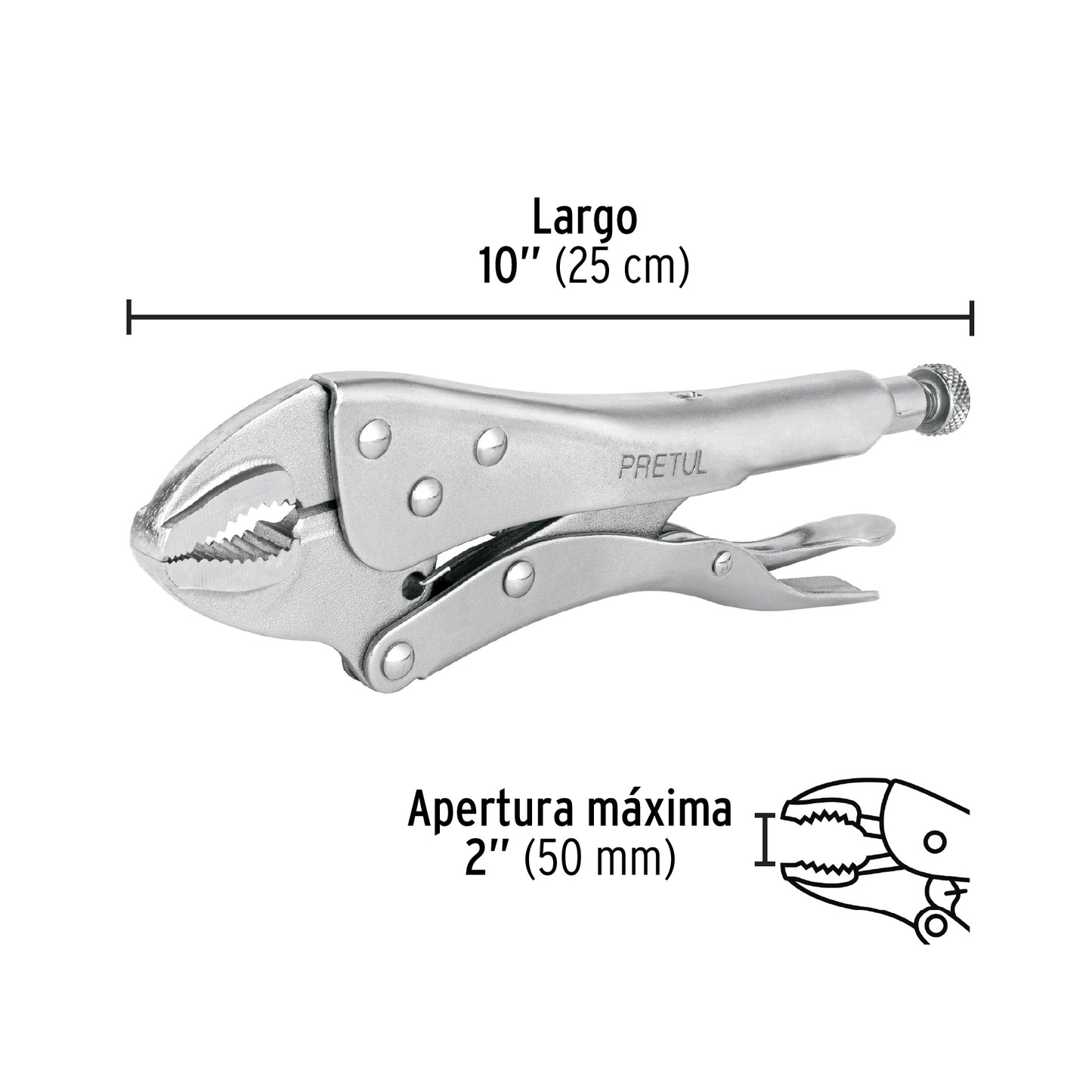 Pinza de presión 10" mordaza curva, a granel, Pretul