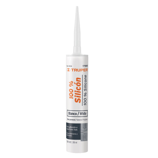 17560 Sellador blanco 100% silicón de 280 ml, Truper