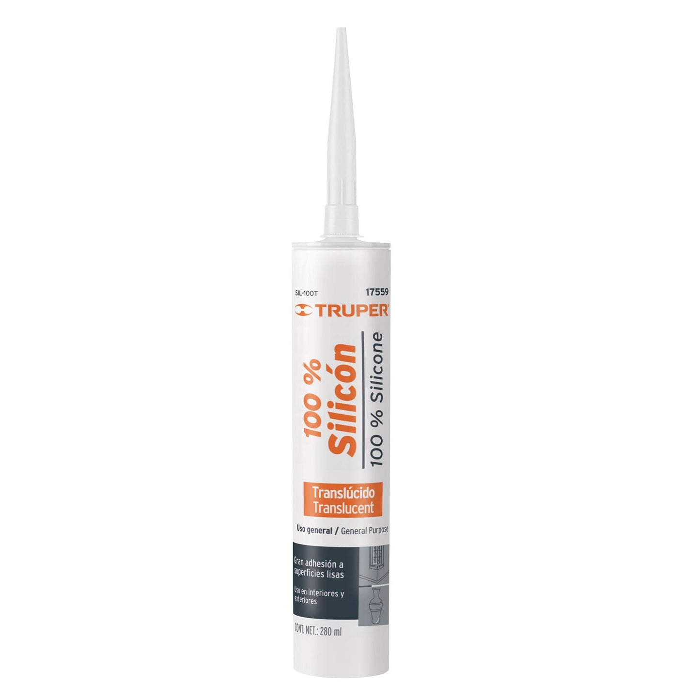 17559 Sellador transparente 100% silicón de 280 ml, Truper