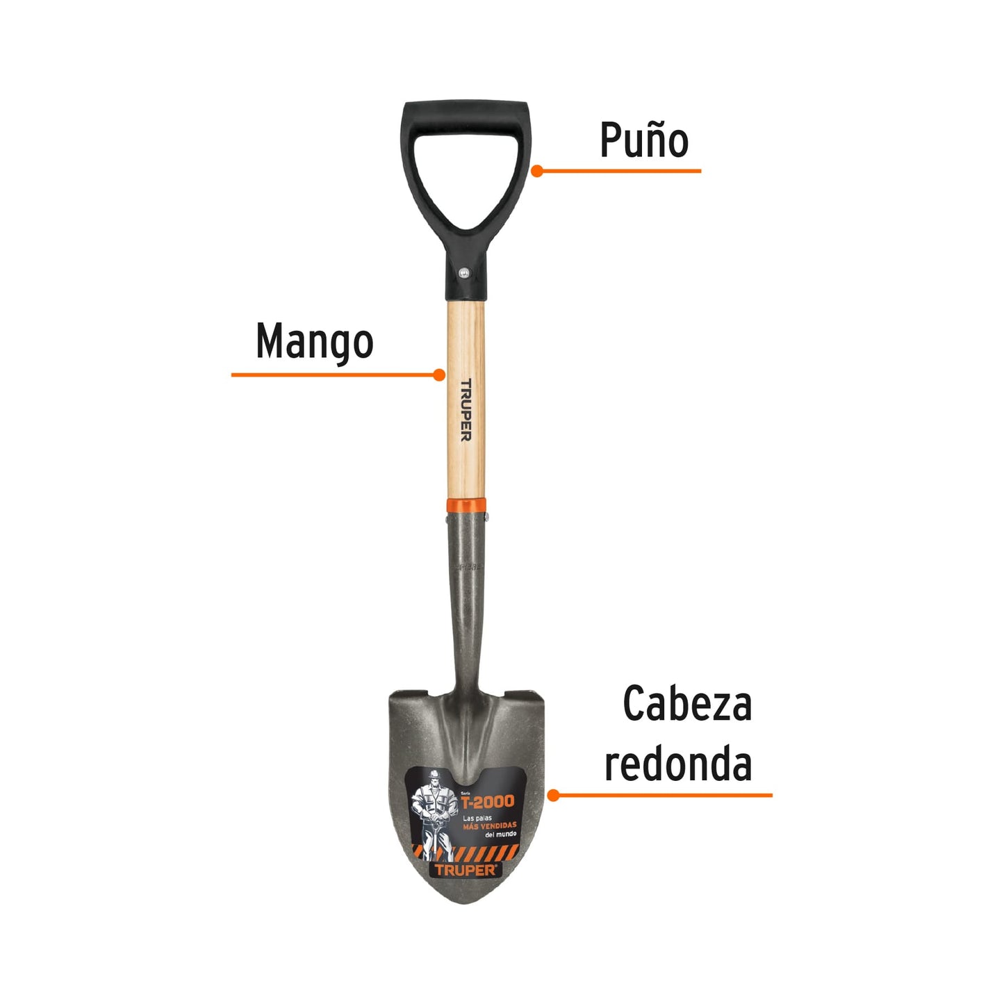 17193 Pala cajuelera redonda, puño "D" mango de madera, Truper