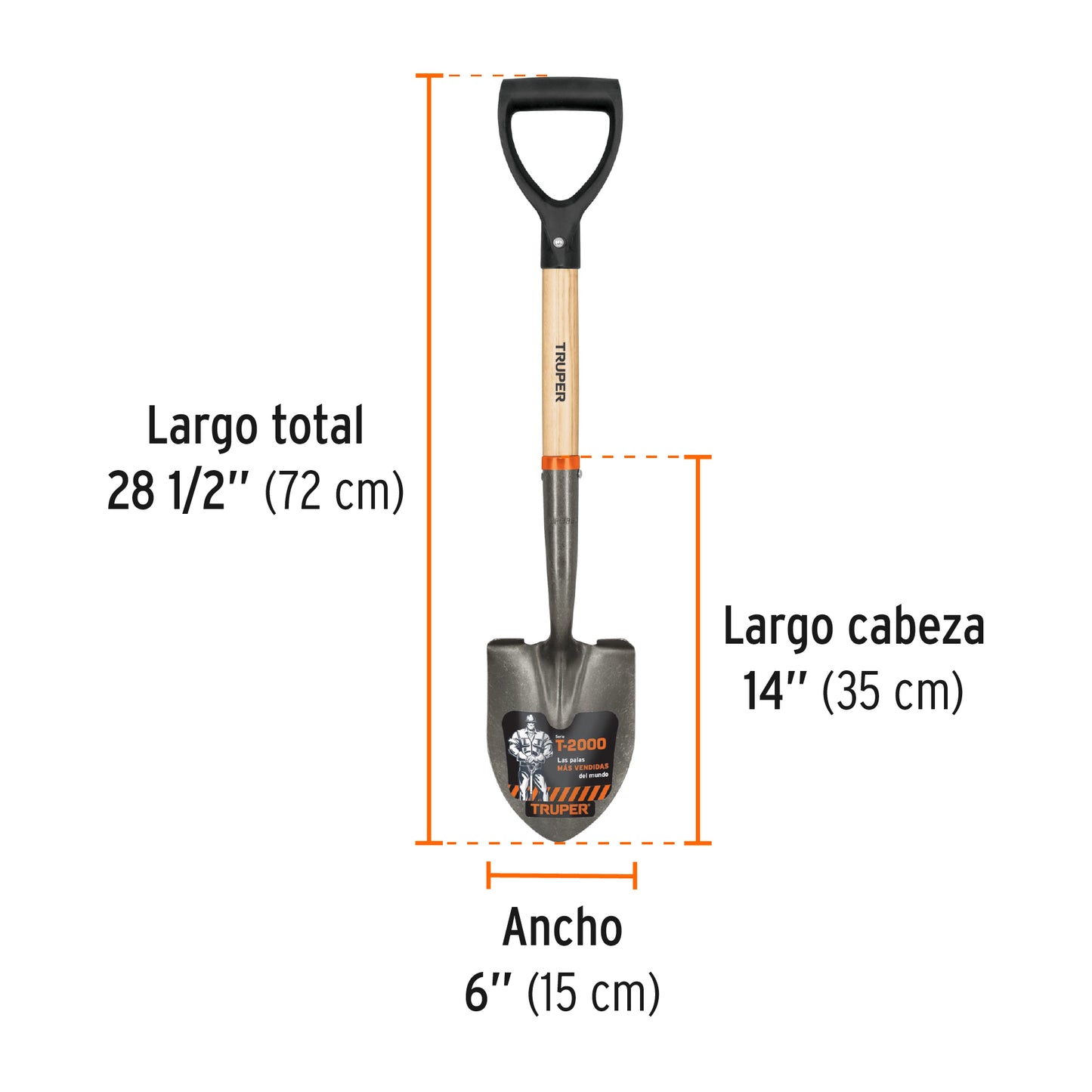 17193 Pala cajuelera redonda, puño "D" mango de madera, Truper