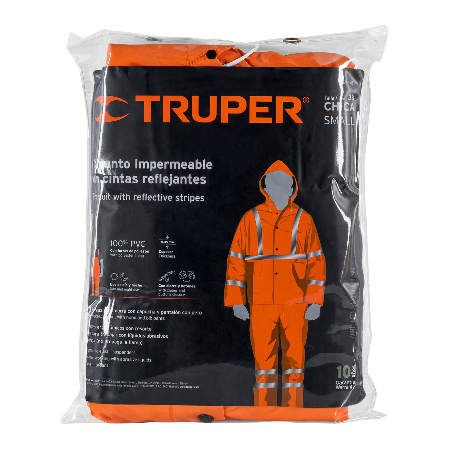 1740 Conjunto impermeable doble capa naranja con reflejante