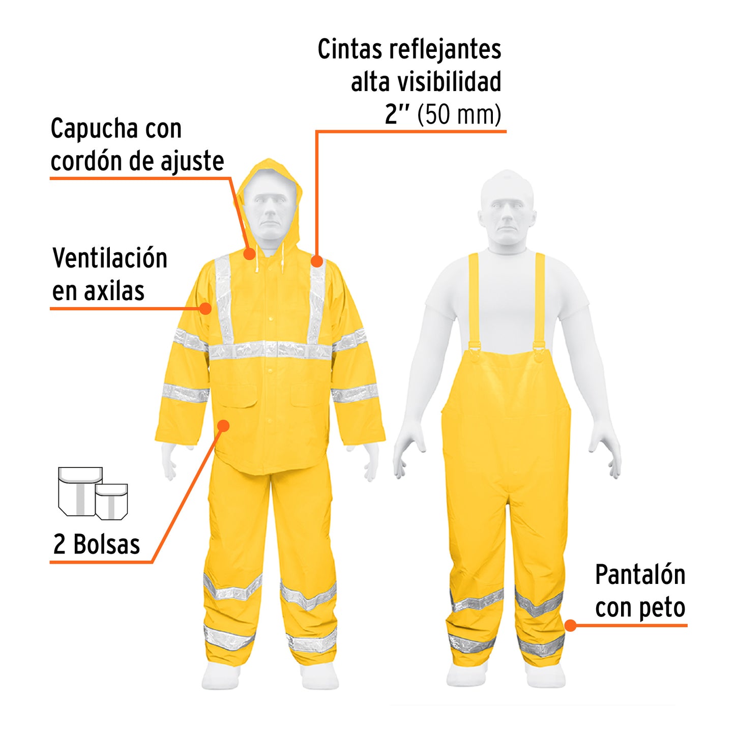 1841 conjunto impermeable doble capa amarillo con reflejante